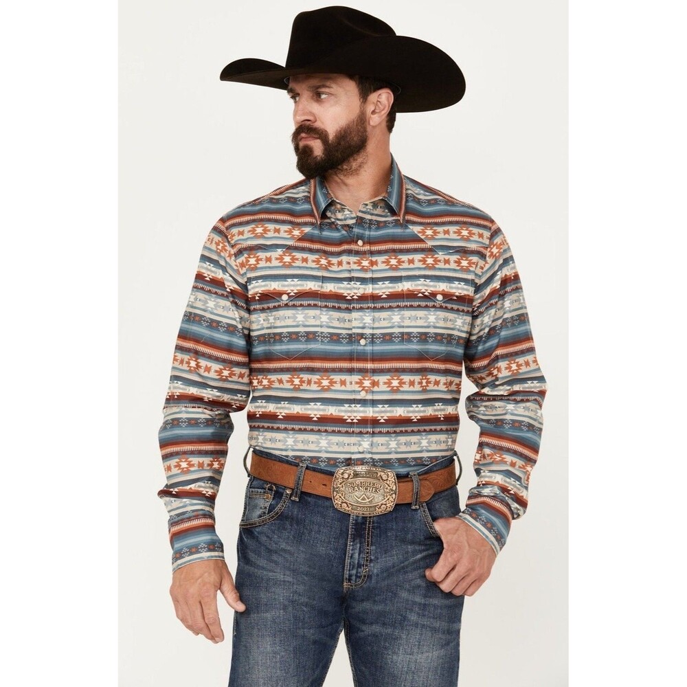 ROPER Men's West Made Southwest Print Long Sleeve Pearl Snap Western Shirt XL